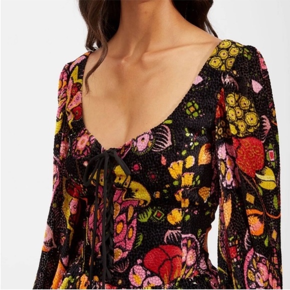 La DoubleJ Wanderlust Lace-Up Devoré Devore Velvet Maxi Dress Size XS - Picture 3 of 15